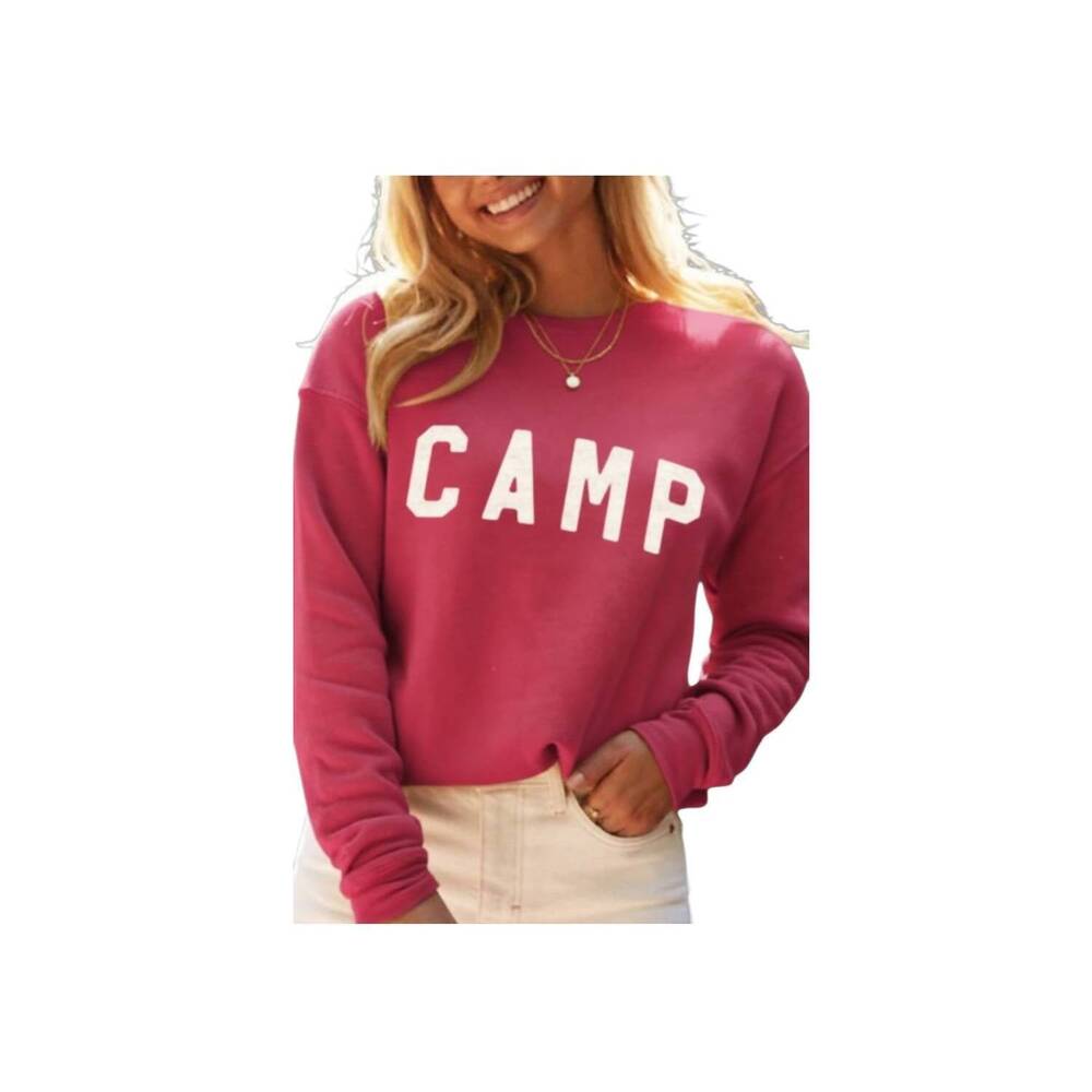 NEW OAT COLLECTIVE camp long sleeve sweatshirt in heather cranberry